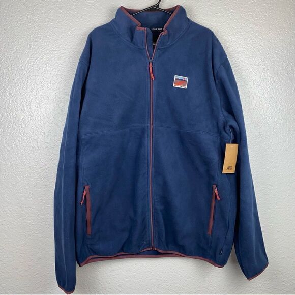 Vans Mens Long Sleeve Outdoor Club Full Zip Fleece Jacket Navy Blue Size XL NWT - Picture 1 of 16